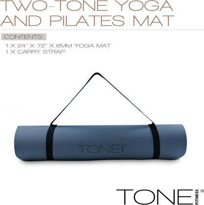 TONE Fitness Yoga Mat 1/4" Thick Non Slip Exercise & Pilates Mat for Home Workouts with Carrying Strap | Multiple Options