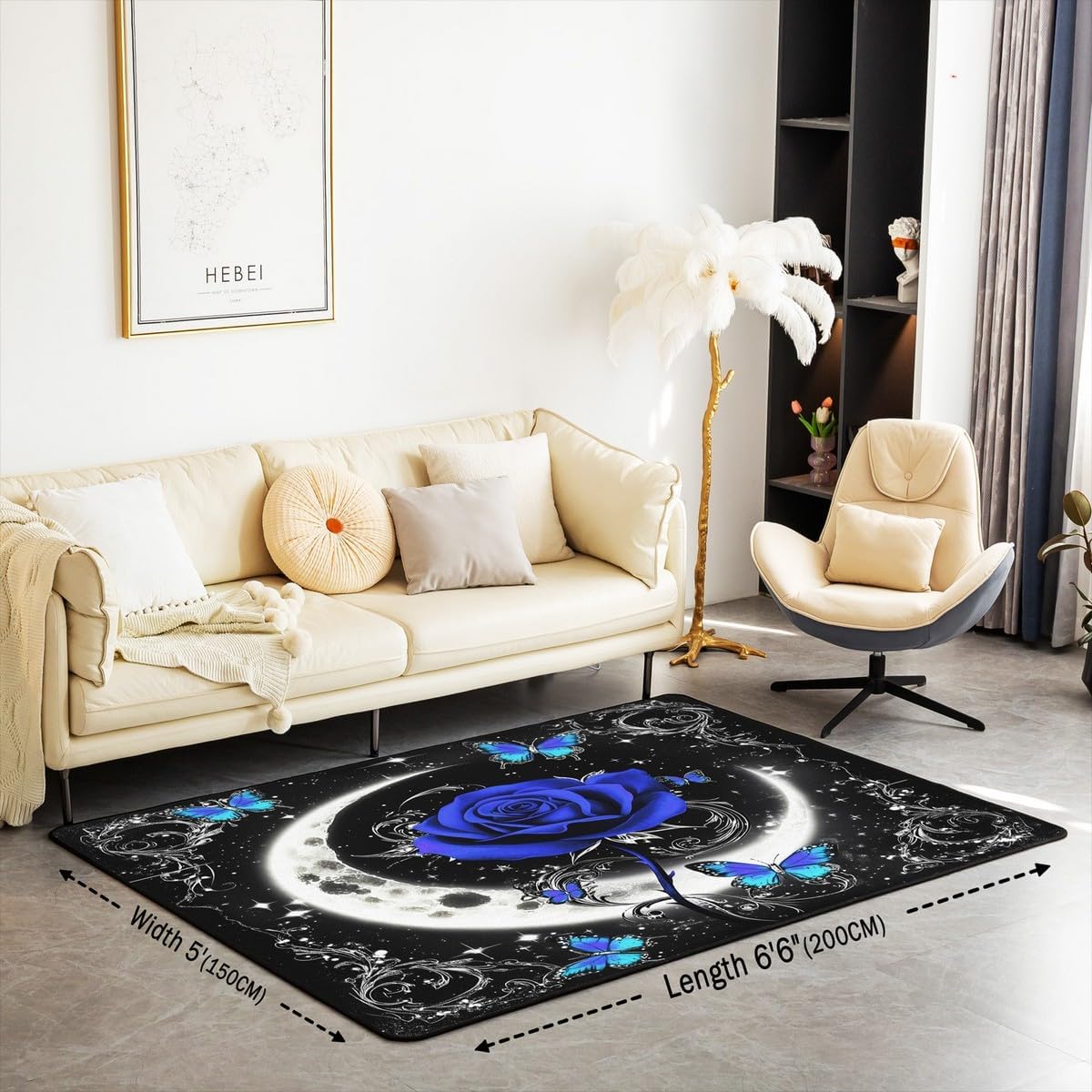 Feelyou Floral Rose Indoor Floor Mat Set,Romantic Blue Rose Rugs for Living Room Bedroom Area Rug 3x5,Boys Girls,Botanical Flower Rose Accent Rug Doormats Floor Mat for All Season
