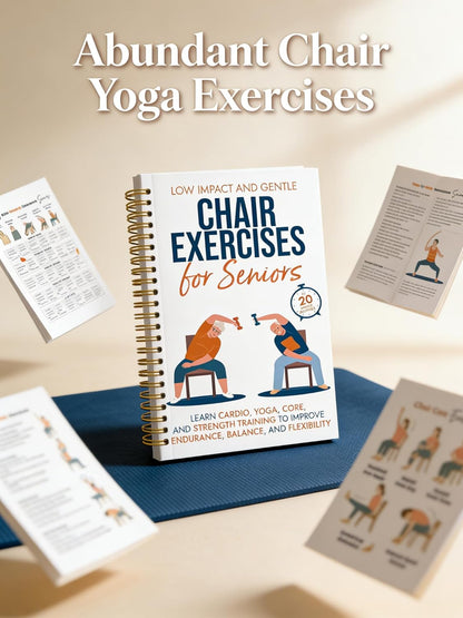 Chair Yoga for Seniors Over 60 Book, 2-Person Cover Design with Exercise Chart, Gentle Poses for Weight Loss and Mobility, Senior Workout Guide for Home