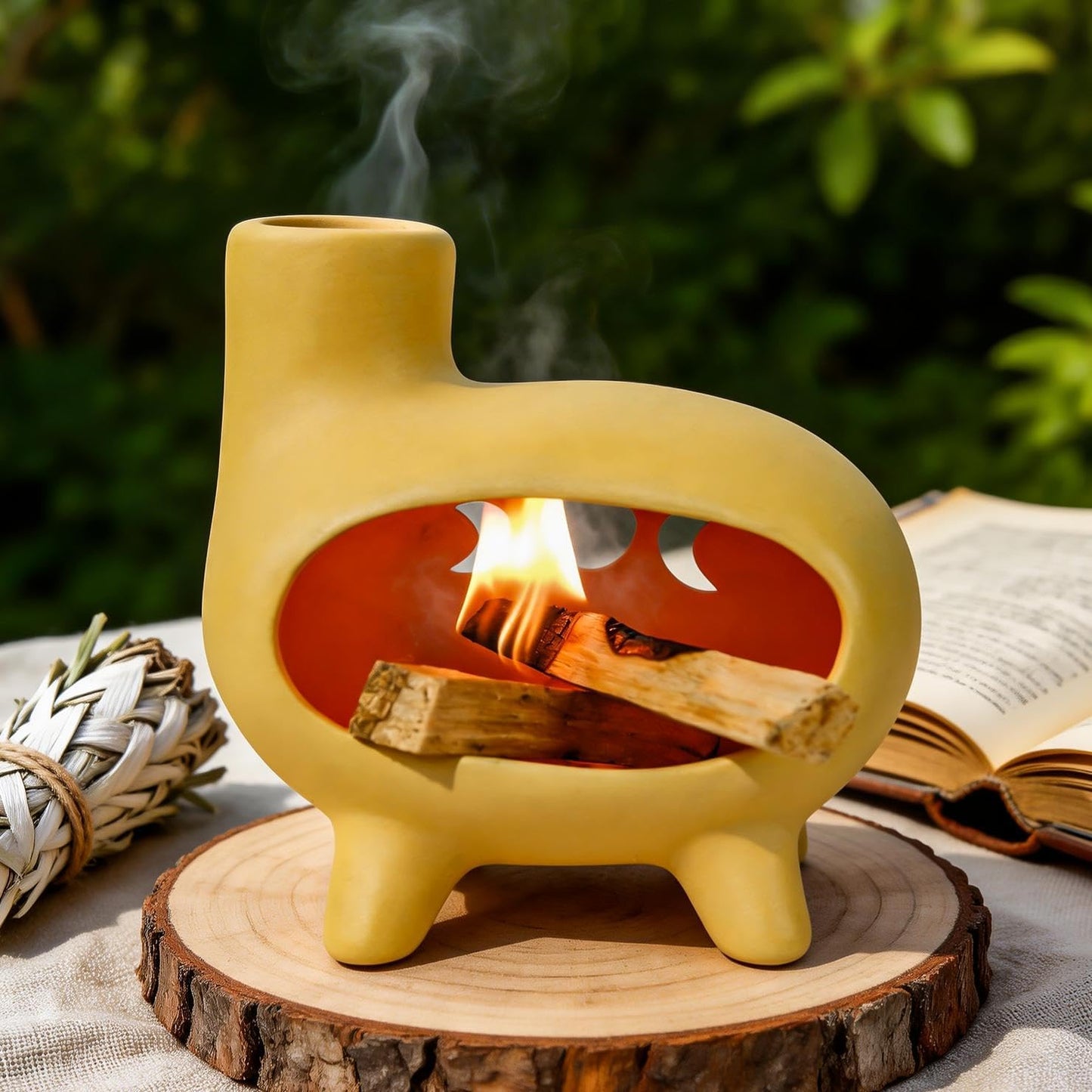 MOUGIGI Terracotta Palo Santo Holder - Modern Chiminea Incense Burner for Yoga, Meditation, and Energy Cleansing - Wood Sticks Dish, Sage Ash Catcher, Smudge Bowl, Cone Burner - Unique Meditation Gift