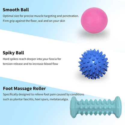 Plantar Fasciitis Relief,Foot Roller Massager,Massage Lacrosse Ball,Spiky Ball Therapy Set for Relieve Plantar Fasciitis,Foot Arch and Heel Pain,Neuropathy Pain Relief Feet,Deep Tissue Muscle Massage