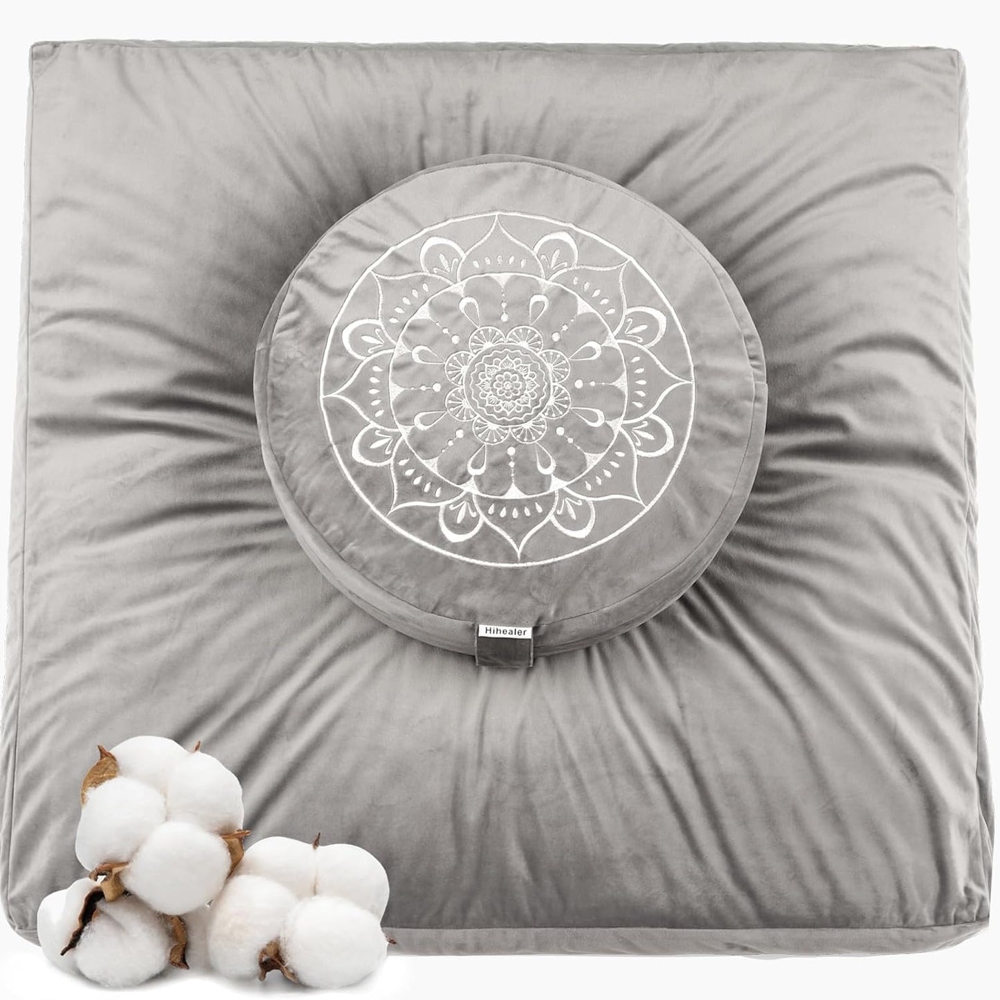 Hihealer Meditation Cushion, Traditional Tibetan Meditation Pillow Velvet Cover - Large Floor Cushion Seating for Adults - Yoga Buckwheat Bolster for Women、Moms