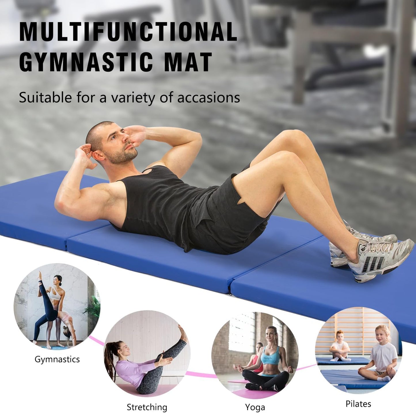 Yoga Mat Thick 2 Inch Workout Flooring for Home Gym - Exercise, Gymnastics, Tumbling, Pilates, Dance Equipment - Foldable Foam Play Mat for Kids and Adults
