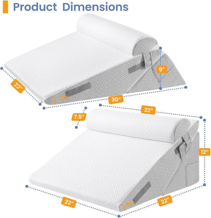 Sasttie Wedge Pillow Set for After Surgery, 2PCS Adjustable Bed Wedge Pillow Headboard with Memory Foam Neck Cushion – for Acid Reflux, Sleeping, Neck & Back Support, Dark Grey