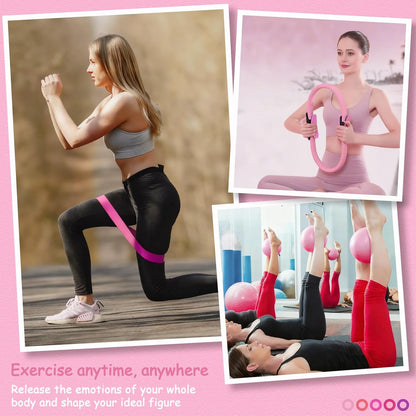 Pilates Kit for Women Pilates Equipment Ring and Ball Set Magic Circle Hoop with 5 Resistance Bands Compact Toning Fitness Essentials Starter Set Accessories with Exercise Guide
