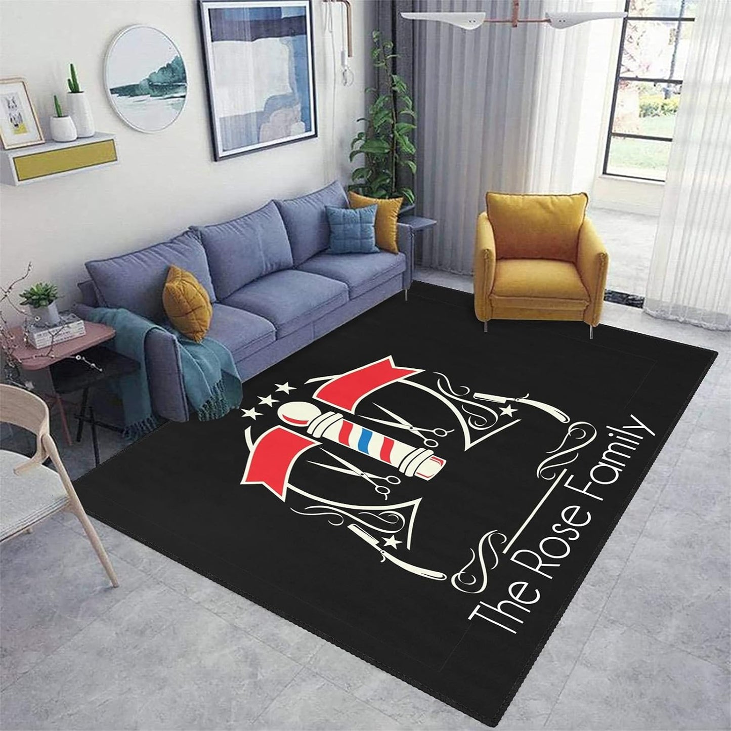Barber Shop Welcome Salon Area Rug Custom Personalized Carpet for Living Room Yoga Bedroom Playing Room Camping 5.2'x7.5'