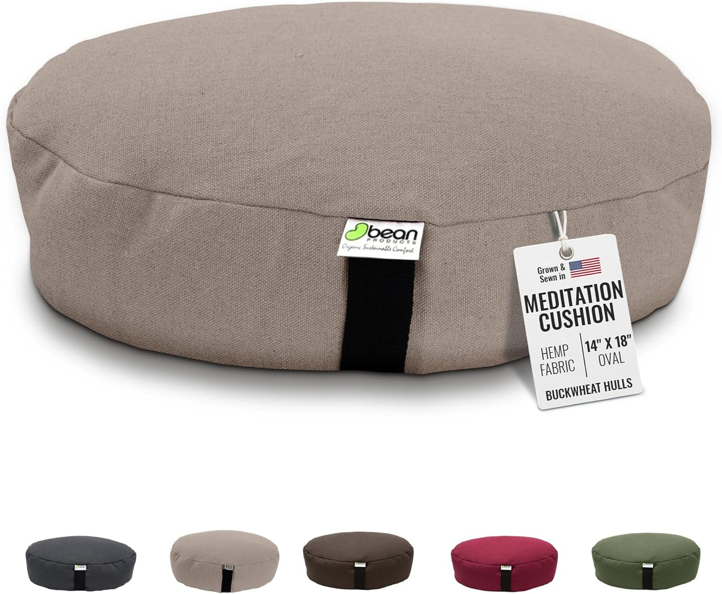 Bean Products Hemp Zafu Meditation Cushion for Sitting on Floor, Hemp Yoga Pillow, Zafu Meditation Pillow, Zen Seiza Kneeling Prayer Pad Support - Made in USA - Round Natural