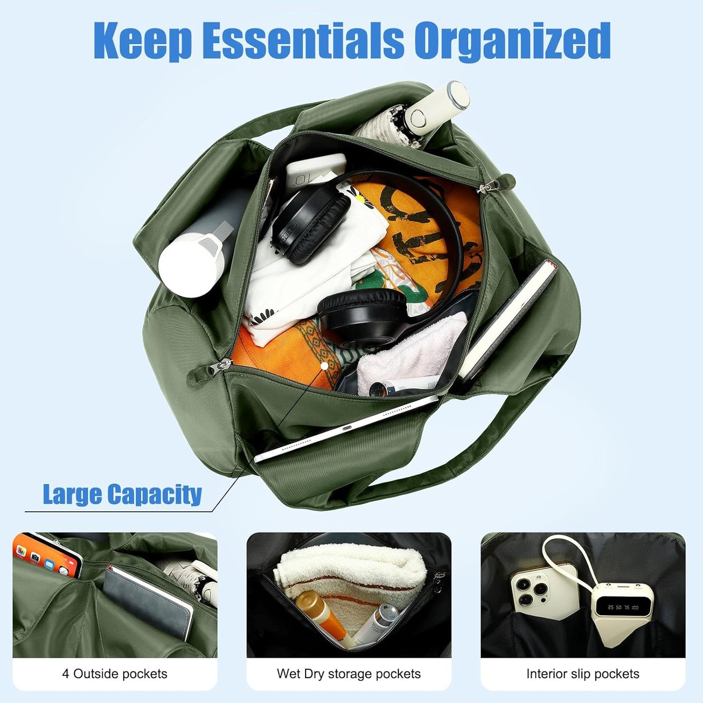 forestfish Yoga Gym Bag for Women with Shoes Compartment & Wet Dry Storage Pockets Lightweight Duffel Bag, Beige