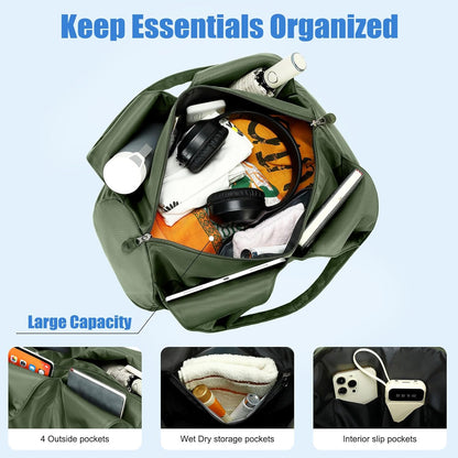 forestfish Yoga Gym Bag for Women with Shoes Compartment & Wet Dry Storage Pockets Lightweight Duffel Bag, Beige