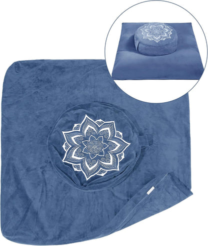 Meditation Zafu Cushion Set,Removable Machine-Washable Luxury Velvet Cover (Blue（Only Cover）)
