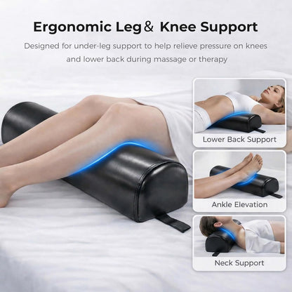 Dual-Cover Comfort Massage Bolster Pillow 3/4 Round, 26 x 6 x 6 in PU Leather & Cooling Cover Bolster for Massage Table, Massage Bolster Pillow for Legs, Leg & Knee Bolster Support – Black/ Light Gray