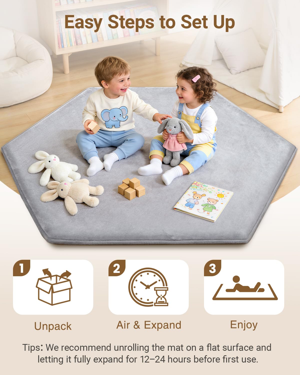 Large Thick Baby Play Mat for Floor,Padded Foam 59x79 Playpen Mat,Soft Support&Plush Feel Nursery Kids Rug,Non Slip for Toddler,Infants,Kids Playroom,Yoga,Baby Crawling,Tummy Time (Light Grey)