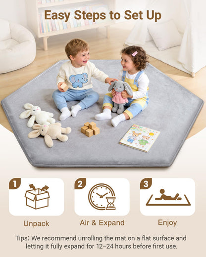 Large Thick Baby Play Mat for Floor,Padded Foam 59x79 Playpen Mat,Soft Support&Plush Feel Nursery Kids Rug,Non Slip for Toddler,Infants,Kids Playroom,Yoga,Baby Crawling,Tummy Time (Light Grey)