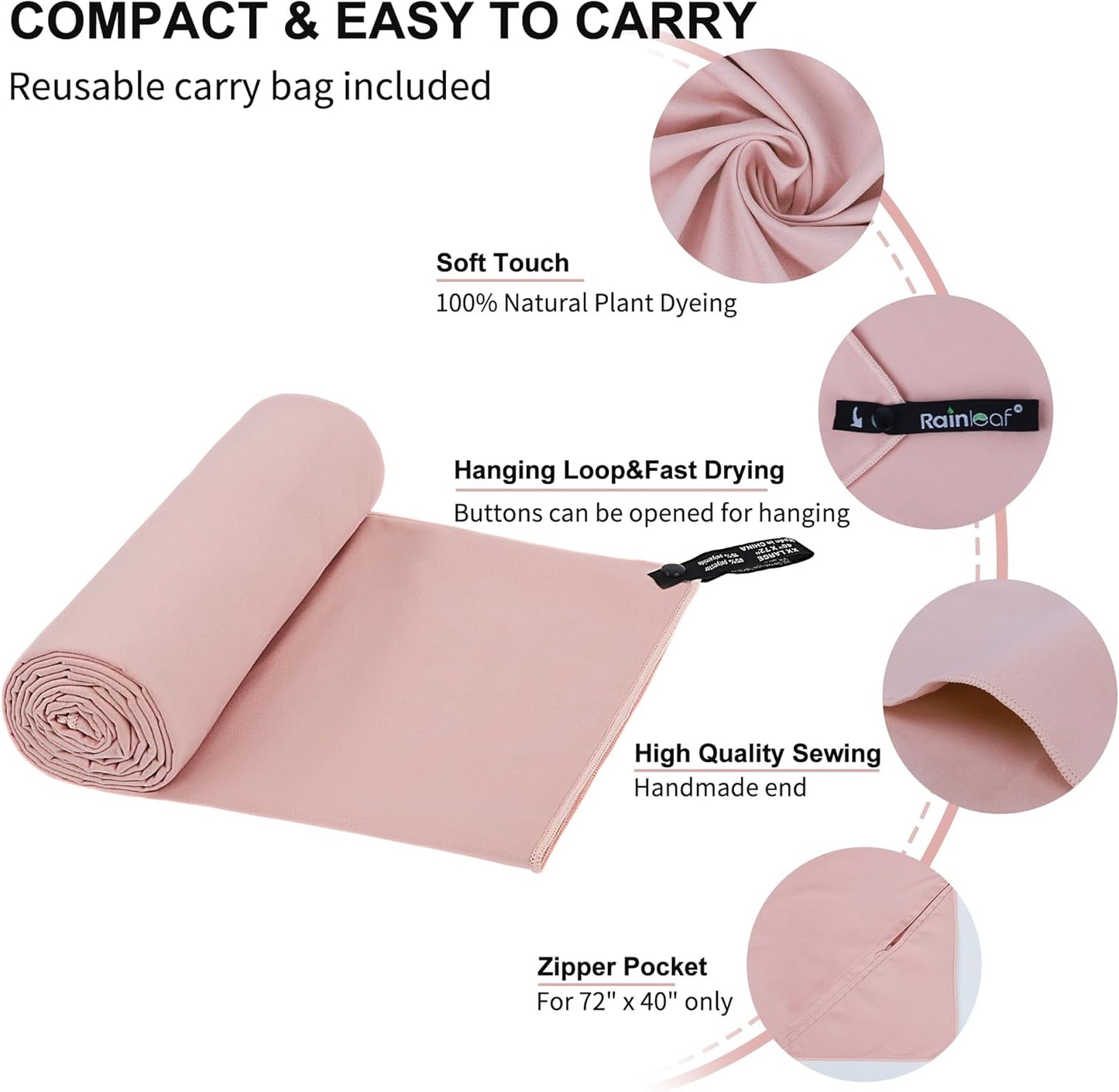Rainleaf Microfiber Towel Perfect Travel & Gym & Camping Towel. Quick Dry - Super Absorbent - Ultra Compact - Lightweight. Suitable for Trip, Beach, Shower, Backpacking, Pool