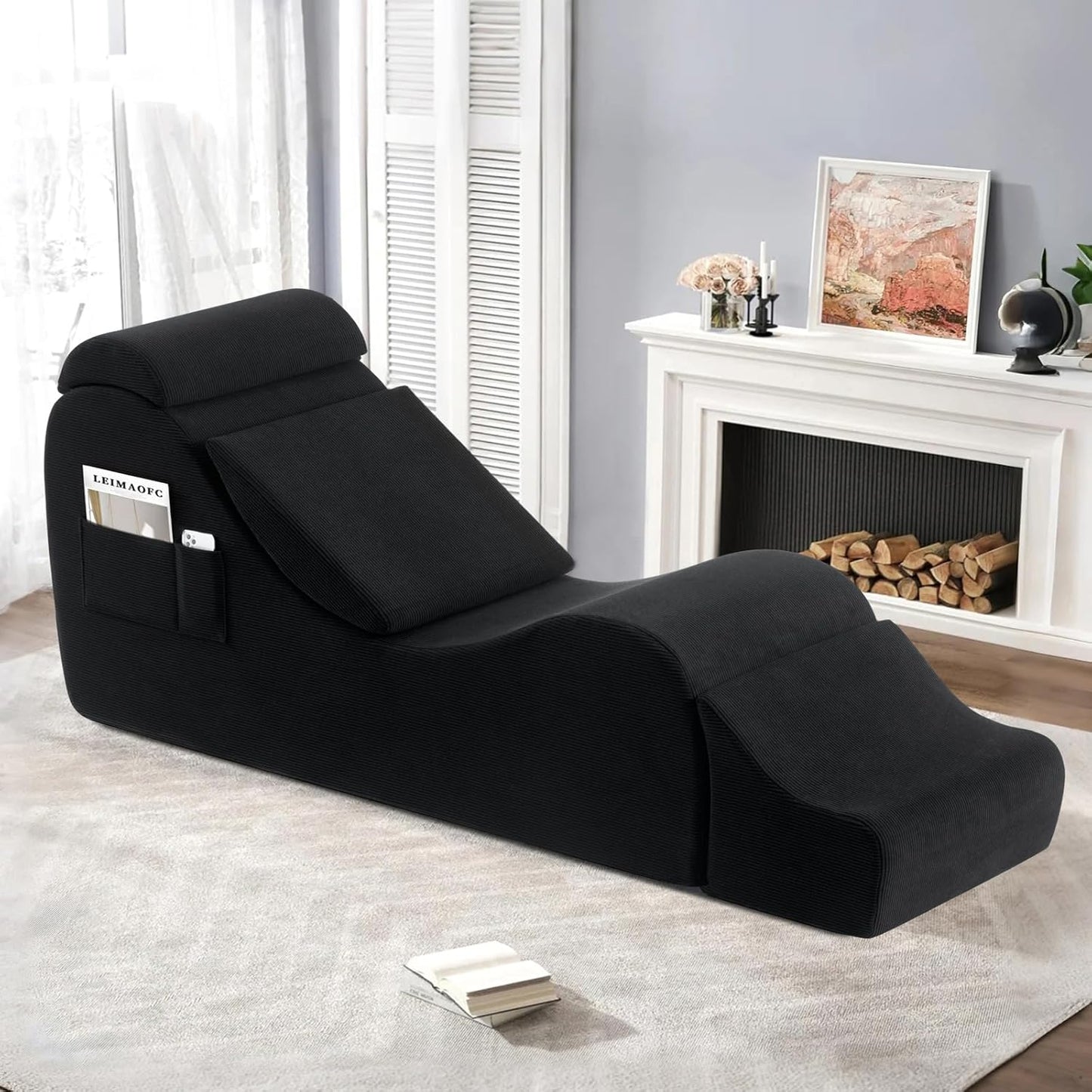 Yoga Chairs for Adults, Ergonomic Chaise Lounge Chair Indoor with Side Pocket, Lumbar Pillow, Ottoman, Yoga Chair Perfect for Stretching, Relaxation, Exercise, Used in Bedroom, Living Room (Blue)