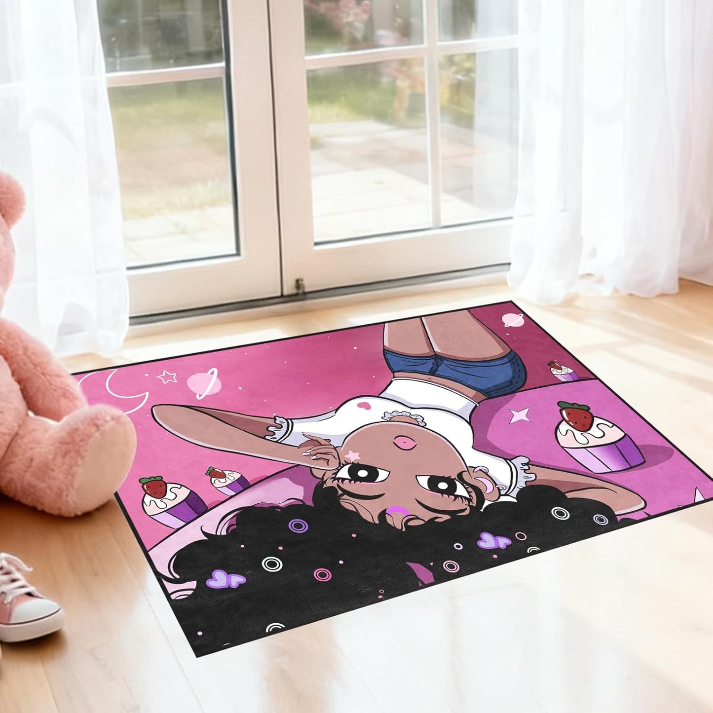 Black Girl Area Rug for Bedroom African Black Girls Floor Rugs for Living Room Playroom Cartoon Art Home Decor Soft Yoga Mats for Women Afro Purple 47" x 31" (2.7 x 3 Feet)