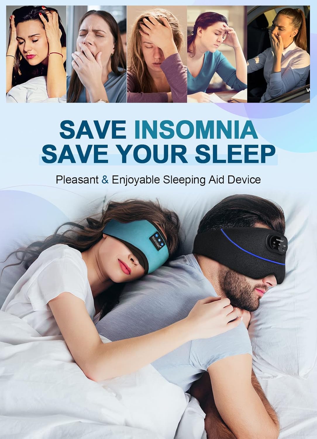 TOPOINT Sleep Mask with Headphones Bluetooth 5.4 Wireless, Sleep Headphones Earphones Earbuds with Microphone HD Speakers Music, Blackout Eye Mask for Sleeping Travel Meditation Men Women Cool Gadgets