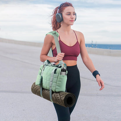 Small Gym Bag for Women, Puffy Sports Duffel Bag with Yoga Mat Holder, Gym Tote Bag with Wet Pocket & Coin Wallet, Carry on Bag for Workout Dance Pilates Ballet Swimming Travel