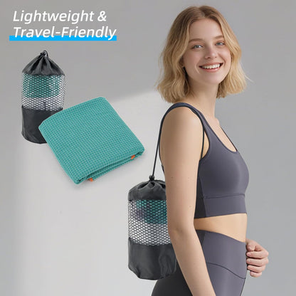YESLIFE Non-Slip Extra Thick Hot Yoga Towel with One Sweat Towel, Microfiber Sweat Absorbent Yoga Mat Towel with Grip Dot, Pilates Mat, 72" x 24", Light Blue
