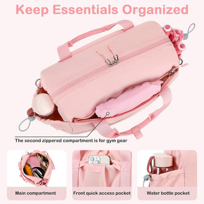 LEDAOU Small Gym Bag for Women, Mini Duffle Bag with Yoga Mat Holder Lightweight Carry On Sports Bag with Separate Shoe Pocket and Wet Pocket Duffel Bags Dance Yoga Workout Bag (Pink)