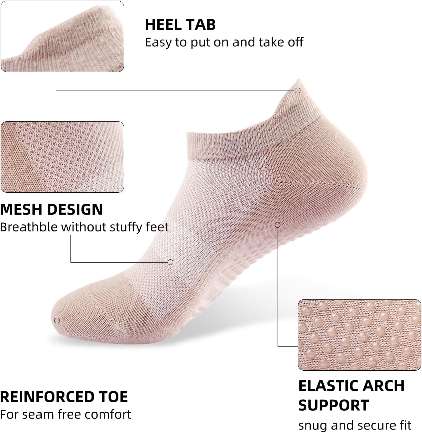 Acetin 4 Pairs Grip Socks Pilates Socks for Women