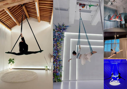 4.9ft 1.5m Aerial Straps Ropes Yoga Aerial Acrobatics Body Aerial Loop Trapeze Circus Apparatuses Equipment Three-Layer Straps 1 pairs