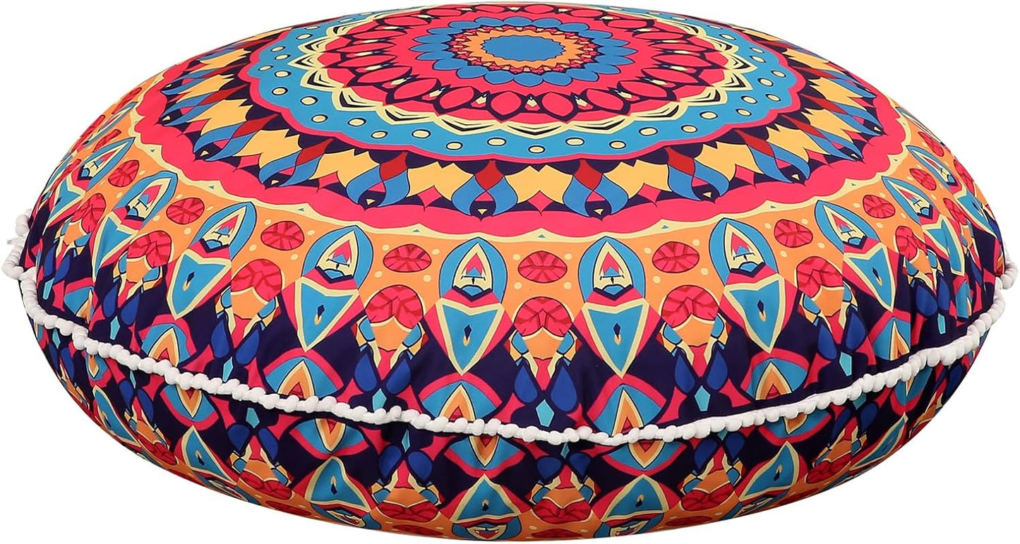 LOVMOC 32 Inch Round Floor Pillow for Adults, Large Thick Memory Foam Boho Mandala Meditation Floor Seating Cushion, Machine Washable for Living Room Outdoor Yoga Floor Sitting, Navy Blue