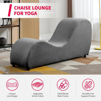 MUZZ Yoga Chairs for Adults, Velvet Yoga Chaise Lounge for Adult Exercise, Stretching, Relaxation, Modern Curved Tantra Chairs for Bedroom,Living Room(Dark Grey)