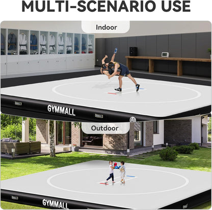 Wrestling Mat Inflatable 5FT/6.6FT/10FT/13FT/16.5FT, Foldable 4" Thick Jiu Jitsu Mats for Home Outdoor Indoor, Waterproof PVC Mat for Gymnastics, Water Yoga, PE Training, BJJ, MMA, Grappling