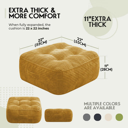 11" Thick Washable Floor Pillow for Adults, Yoga & Meditation Cushion with Handle, Square Large Pillows Seating with Removable Tufted Corduroy Cover for Tatami Living Room Board Games, Blind Shape