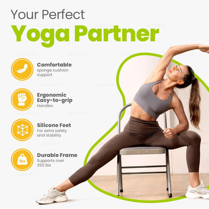 Foldable Yoga Auxiliary Chair with 3 Training Guide Posters for Versatile Exercises, Yoga Assist Handstand Chair with Detachable Lumbar Back Support for Stretching, Balance Training. (Black)