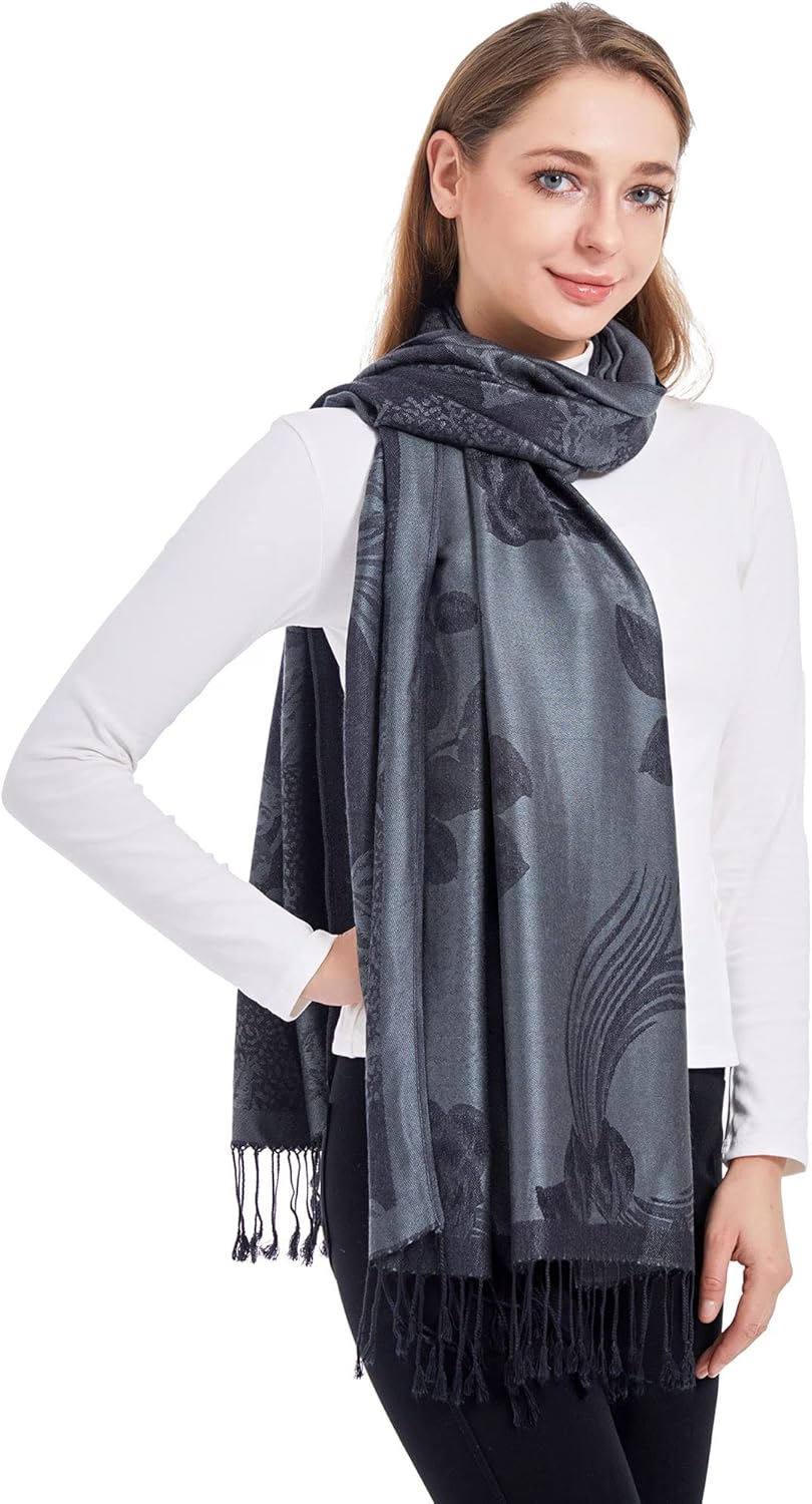 Ciormis Two Tone Silky Paisley Pashmina Shawl Scarf,Soft Women's Rave Jacquard Pashminas Wrap Scarves