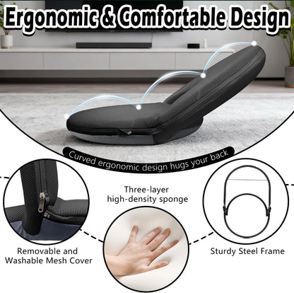 Floor Chair Floor Cushion Folding Padded Gaming Chair Adjustable 5-Position Floor Seat with Back Support for Kids Adult Great for Gaming Reading Meditating