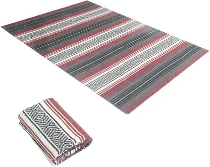 Handwoven Mexican Blanket - Lightweight Yoga, Beach, Camping & Picnic Blanket - Durable Blanket for Outdoor, Equestrian & Home Decor (Burgundy)