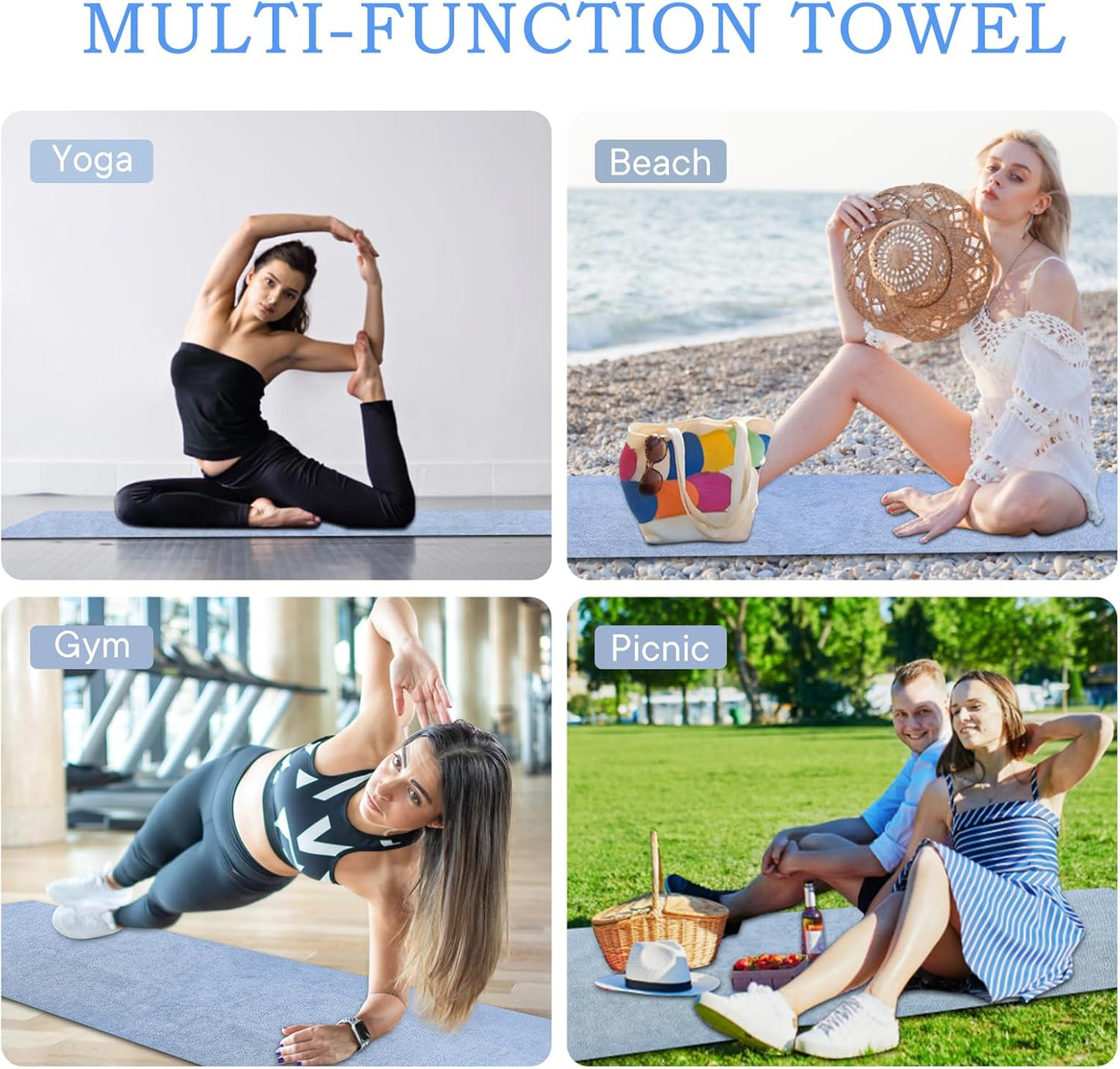 Hot Yoga Towel with Grip Dot, Non Slip Sweat Absorbent Microfiber Yoga Mat Towels for Hot Yoga, Pilates, Fitness and Workout 72inch x 24inch