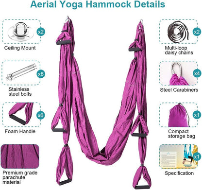 Aerial Trapeze Yoga Hammock Kit - Ultra Strong Antigravity Yoga Flying Sling Inversion Swing Tool Set