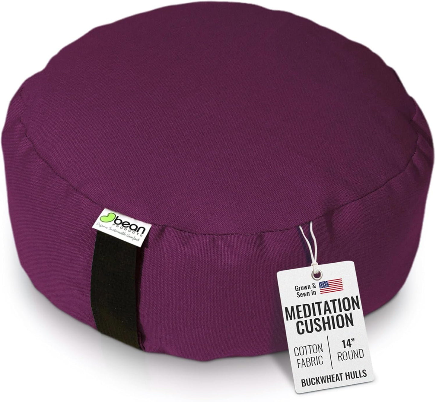 Bean Products Zafu Meditation Pillows for Sitting on Floor, Yoga Cushion, Cotton/Buckwheat Fill Yoga Pillow, Zafu Meditation Cushion, Zen Kneeling Prayer Pad- Made in USA - 14" Round - Saffron