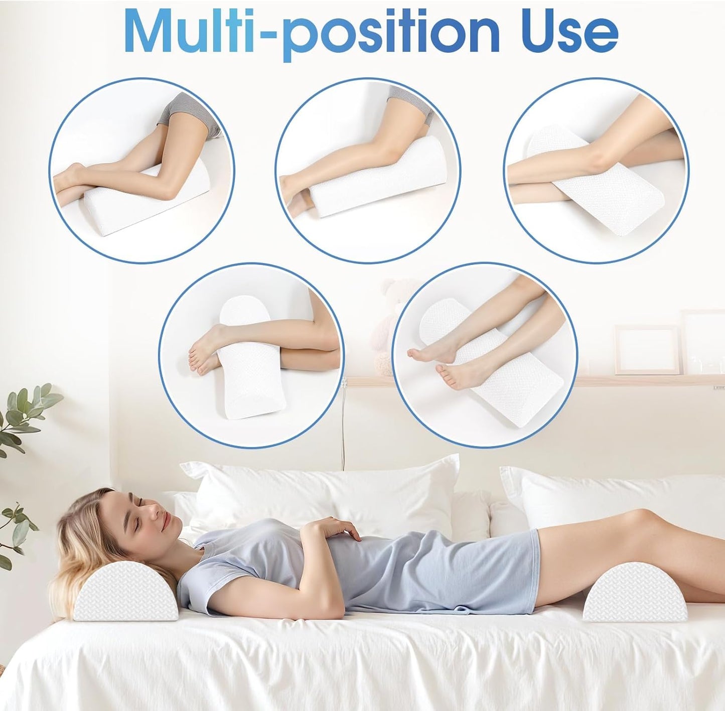 TranquilRelax Knee Pillow for Back Sleeping Memory Foam Half Moon Bolster Pillow for Legs, Under Knee Support, Ankle & Foot Comfort Orthopedic Pillow for Side Sleepers (Grey, 20.4" x 8" x 4.9")