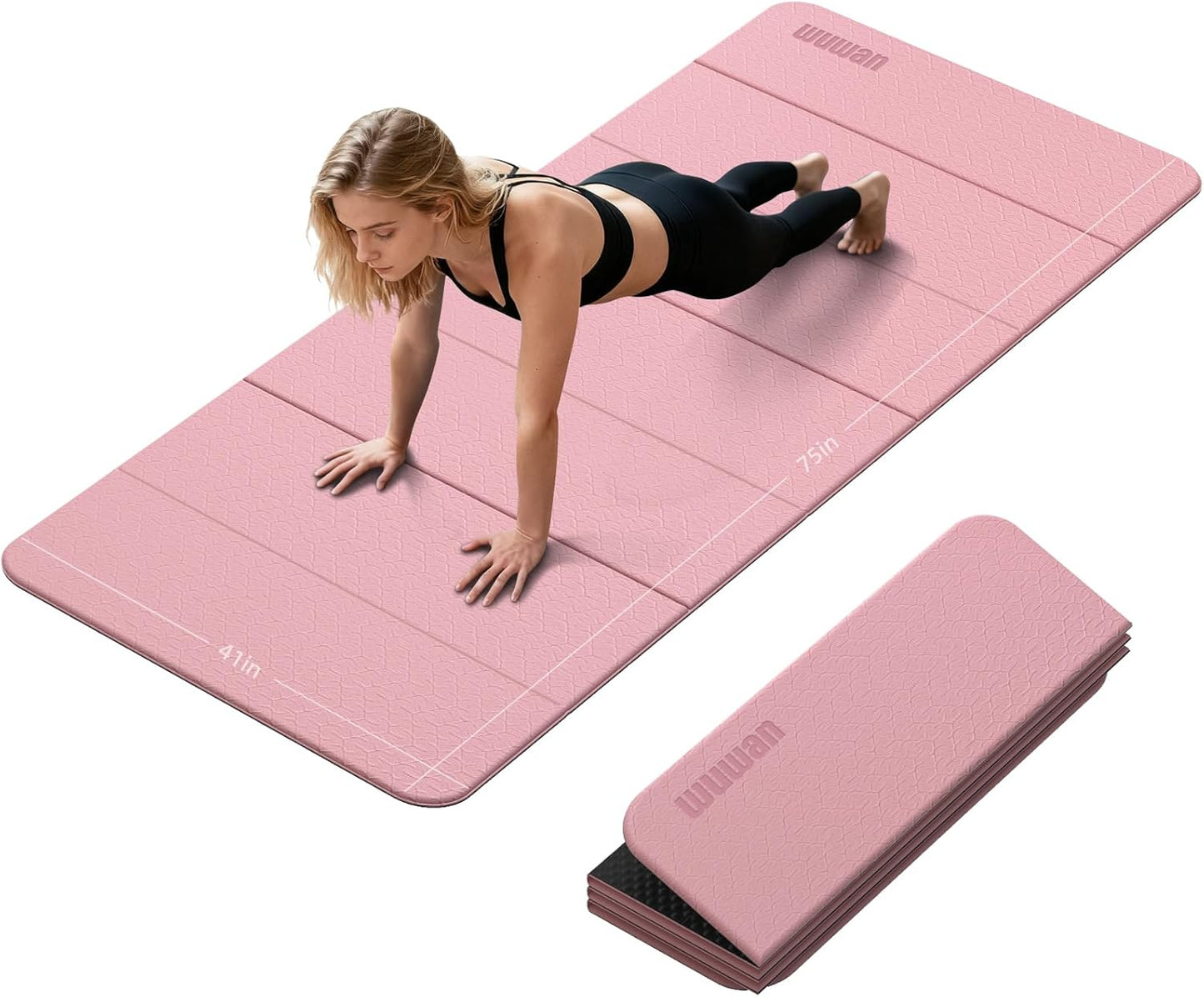 Foldable Yoga Mat Thick 10mm-WUWAN Extra Large Exercise Mat, TPE Material, Non-Slip Fitness Folding Mat Easy to Carry, Suitable for Home Workout Travel Pilates (75" x40",2/5") (Blue)