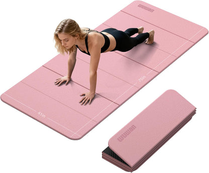Foldable Yoga Mat Thick 10mm-WUWAN Extra Large Exercise Mat, TPE Material, Non-Slip Fitness Folding Mat Easy to Carry, Suitable for Home Workout Travel Pilates (75" x40",2/5") (Blue)