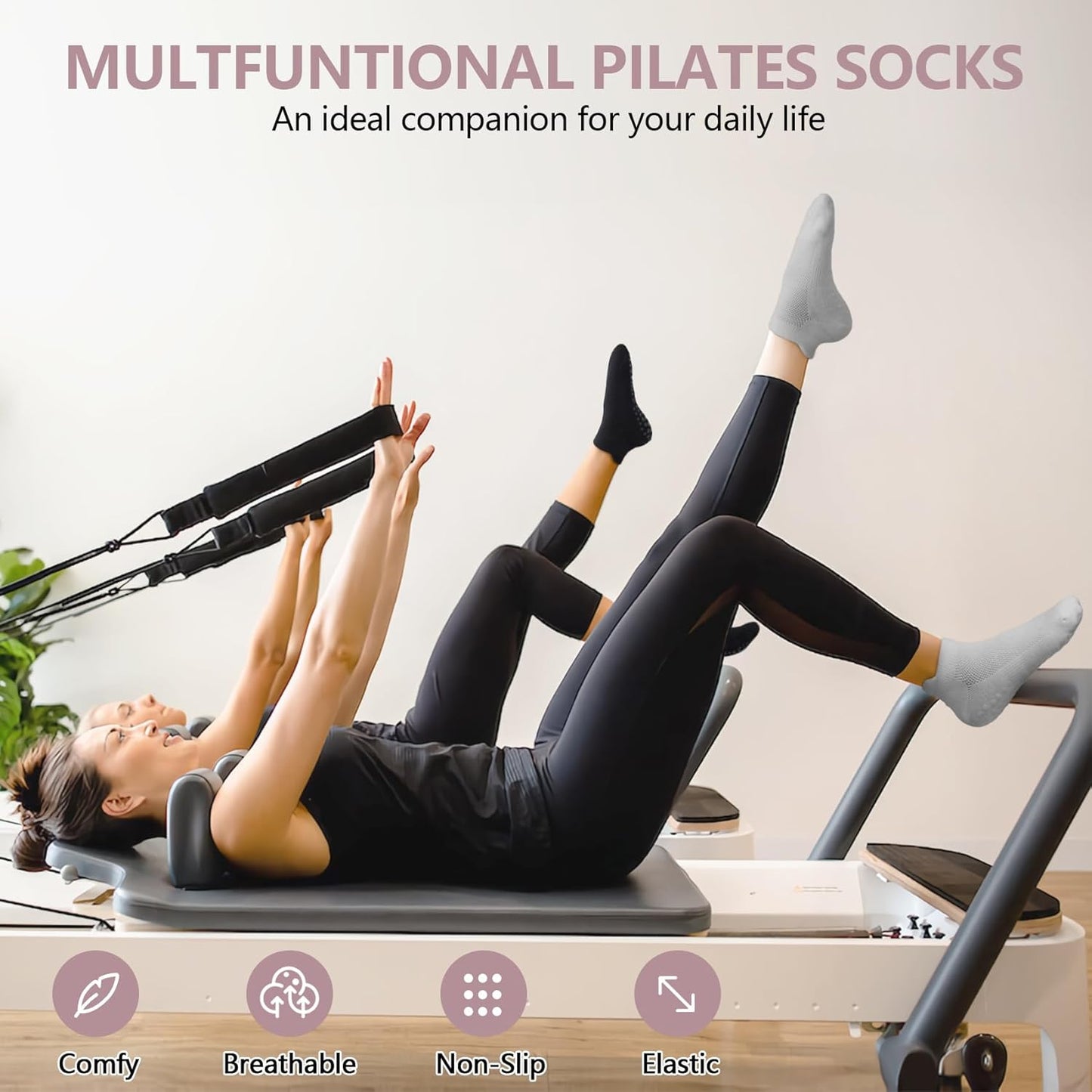 YSense 6 Pairs Pilates Socks with Grips for Women Non Slip Grip Socks Yoga Socks for Ballet Athletic Workout Hospital