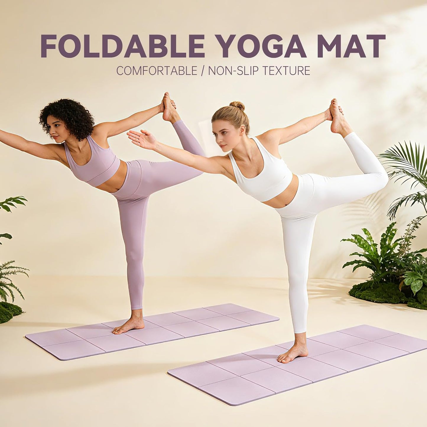 Foldable Yoga Mat Thick Non-Slip Exercise Mat - Packable Travel Fitness Mat with Carrying Bag for Yoga, Pilates, Workout, Home & Gym