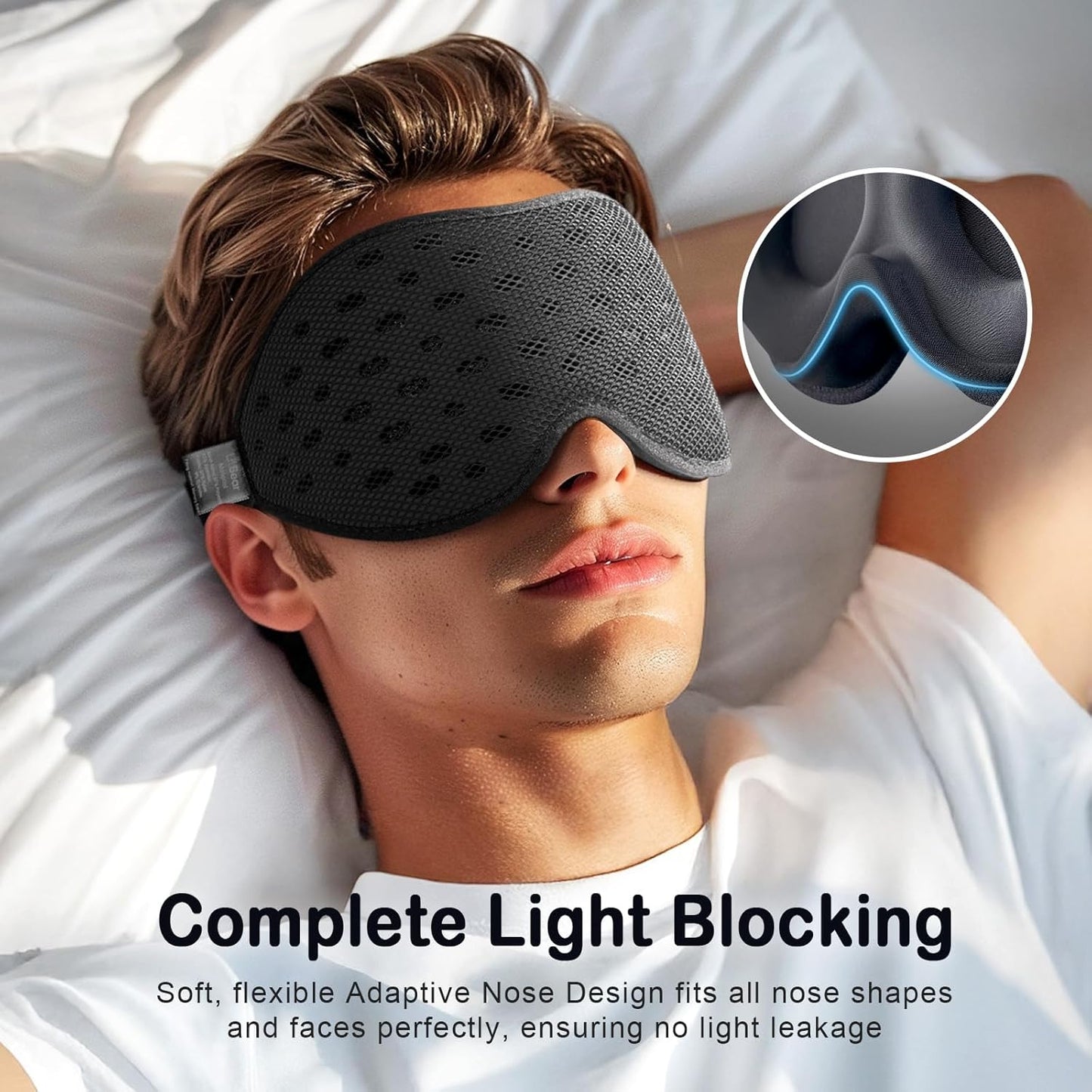 LitBear Breathable Sleep Mask, 3D Eye Mask Sleep for Side Sleepers Women Men, Light Blocking Sleeping Mask with Adjustable Strap, Soft Lightweight Eye Cover for Travel, Night Work, Nap, Office - Blue