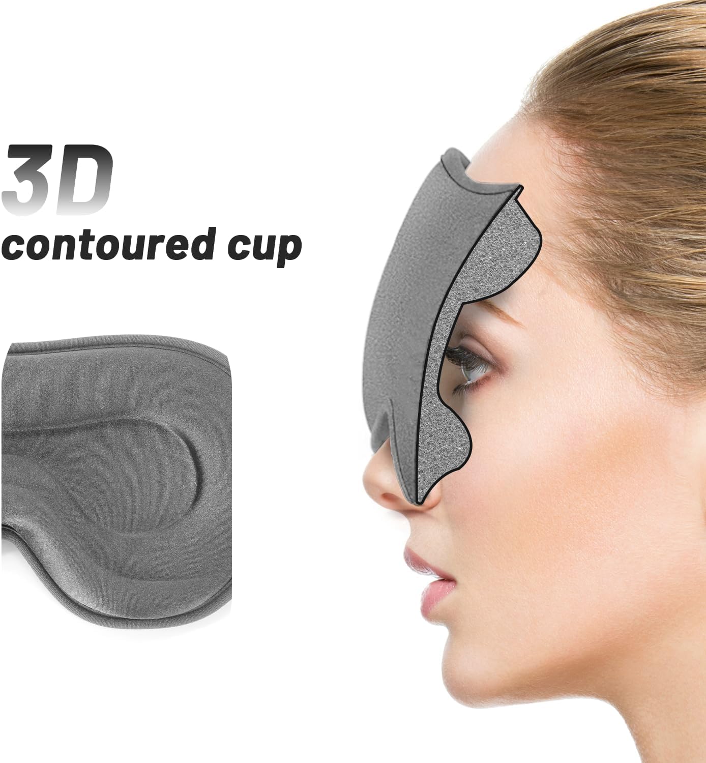 Sleep Eye Mask for Men Women, Sleeping Mask for Side Sleeper, Travel Blackout Night Blindfold Eye Shade Cover with Adjustable Strap (Black)