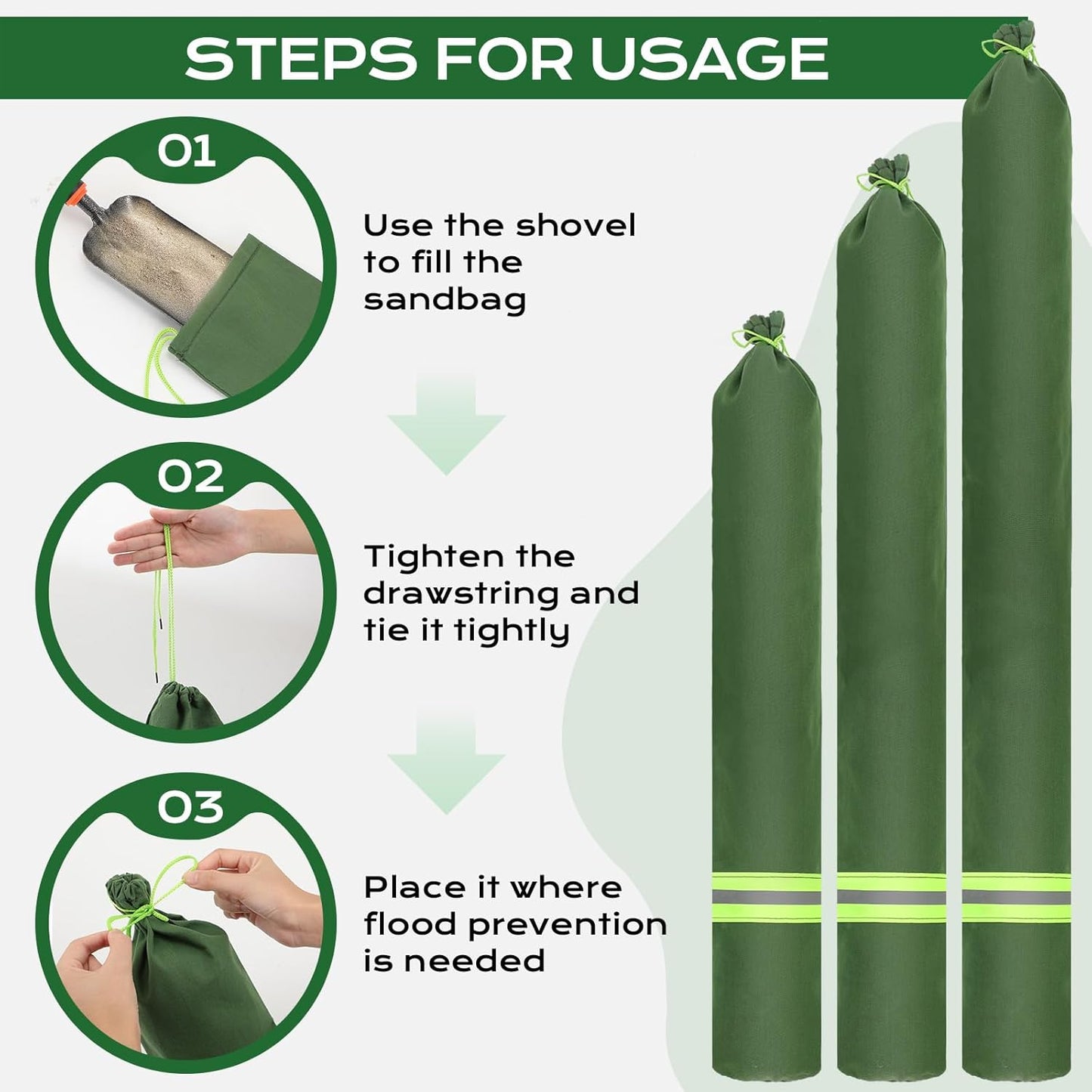 Sand Bags for Flooding, 4Pcs Flood Prevention Sandbags,Thickened Long Canvas with Elastic Band, Reusable Flood Barriers for Indoor and Outdoor Garage 5'X 7"