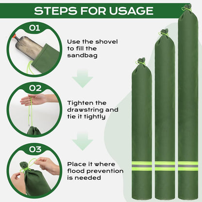 Sand Bags for Flooding, 4Pcs Flood Prevention Sandbags,Thickened Long Canvas with Elastic Band, Reusable Flood Barriers for Indoor and Outdoor Garage 5'X 7"