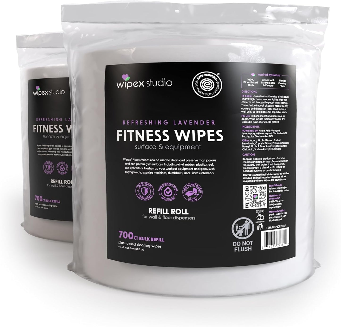 Wipex Gym Wipes Refill, 700 Count, Large 8"x12" Fitness Equipment Wipes with Cleaning Vinegar and Refreshing Lavender Essential Oil for Yoga Mat Cleaner, Fits Dispensers, 700 Count (Pack of 1)