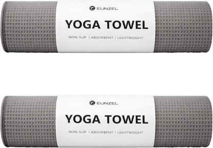 Eunzel 2 Pack Hot Yoga Towel, Non-Slip Yoga Mat Towel with Grip Dots Stickyfiber Sweat Absorbent Towel for Hot Yoga, Pilates and Workout 72" x 24", Blue