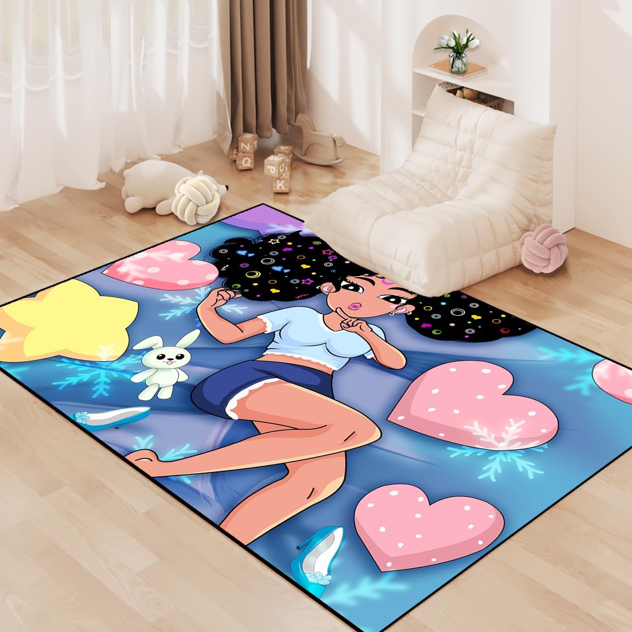 Black Girl Area Rug for Bedroom African Black Girls Floor Rugs for Living Room Playroom Cartoon Art Home Decor Soft Yoga Mats for Women Afro Purple 47" x 31" (2.7 x 3 Feet)