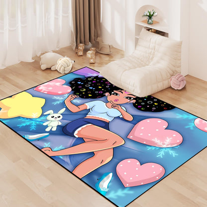 Black Girl Area Rug for Bedroom African Black Girls Floor Rugs for Living Room Playroom Cartoon Art Home Decor Soft Yoga Mats for Women Afro Purple 47" x 31" (2.7 x 3 Feet)